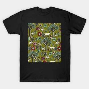 Joyful orchard with bunnies and deer T-Shirt